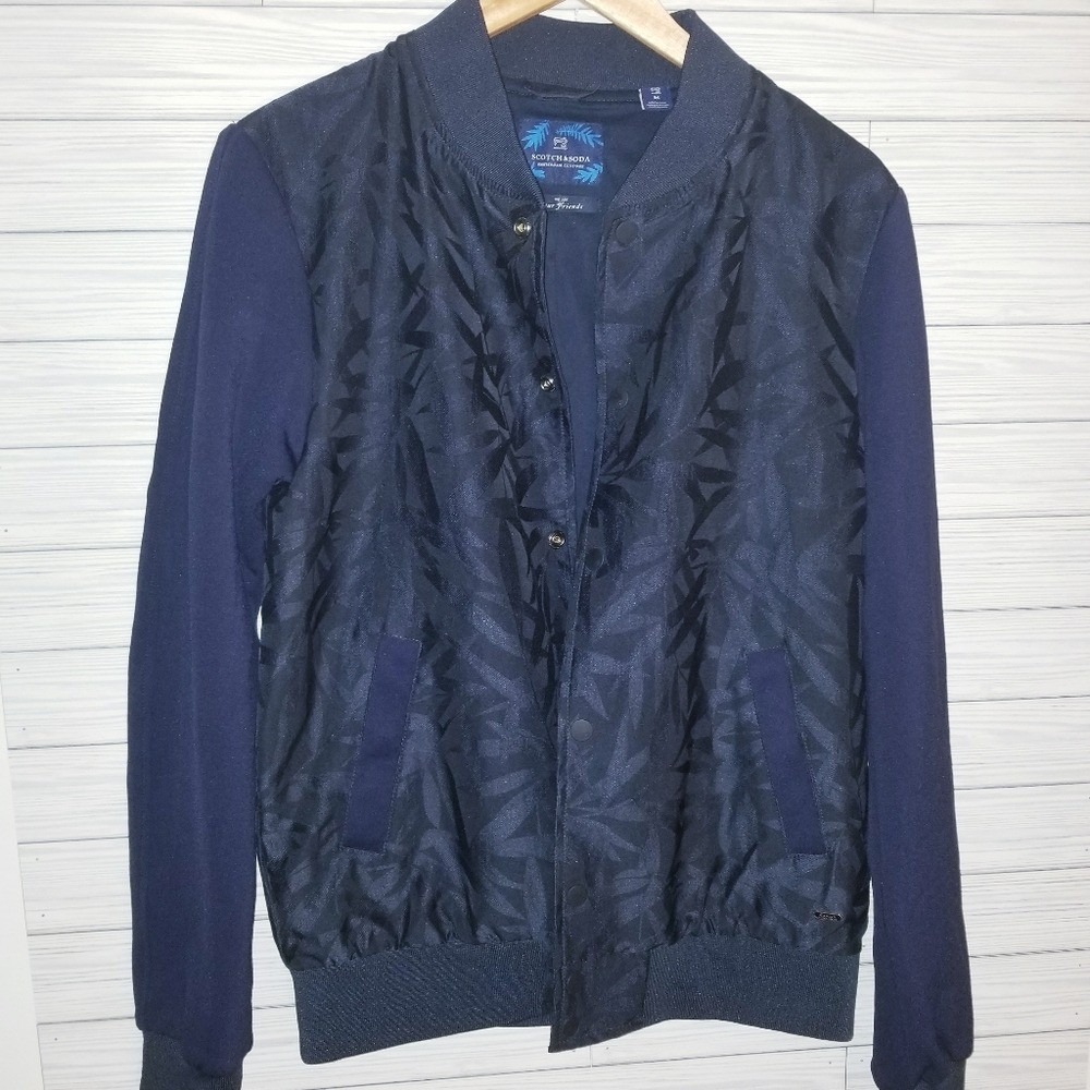 Scotch & Soda Bomber Jacket Men's M Jaquard Amsterdam Couture Varsity Navy Black - Picture 7 of 11